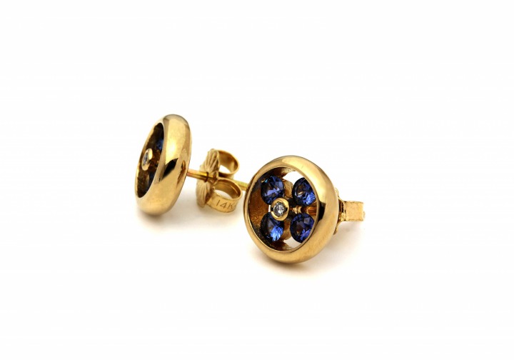 14K Yogo Sapphire & Diamond Earrings 