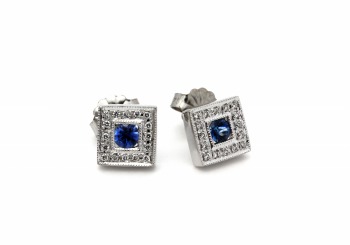 14K Yogo Sapphire and Diamond Stud-Earrings