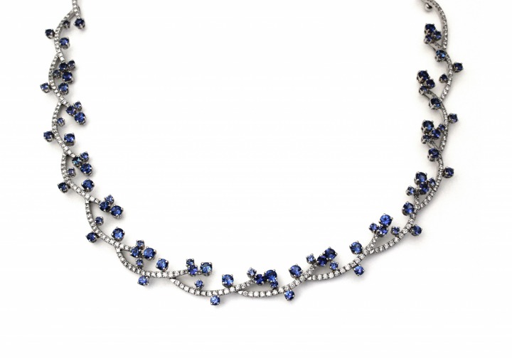 18K Yogo Sapphire and Diamond Necklace