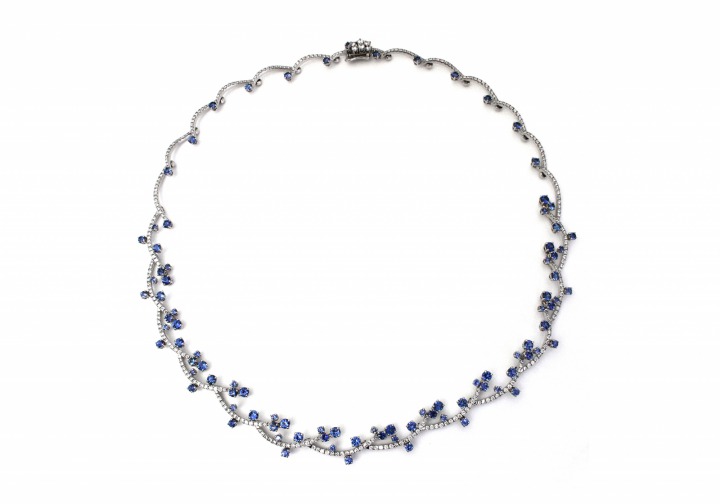 18K Yogo Sapphire and Diamond Necklace