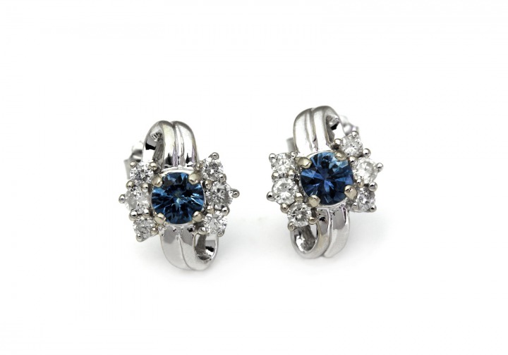 14K Montana Sapphire & Diamond Earrings