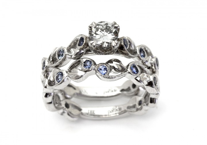 18K Diamond & Yogo Sapphire Bridal Set