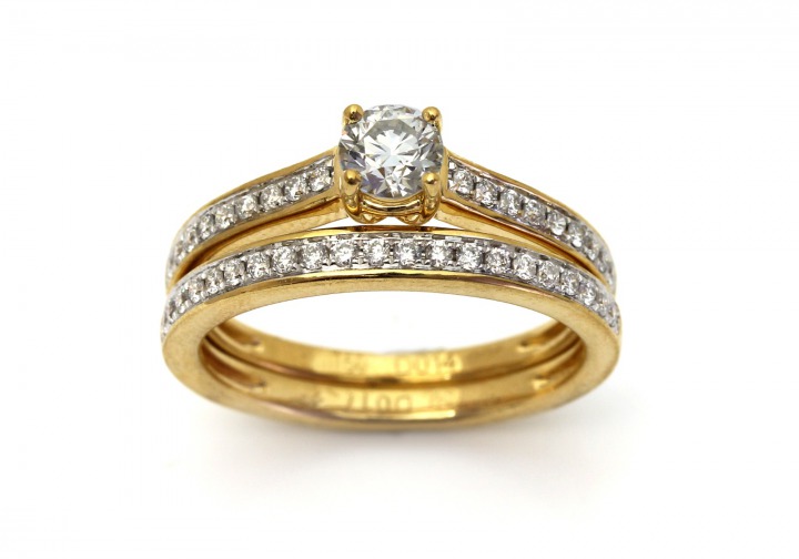 18K Diamond & Yogo Sapphire Bridal Set