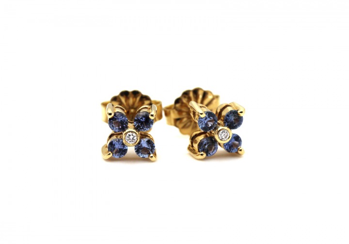 14K Yogo Sapphire and Diamond Earrings