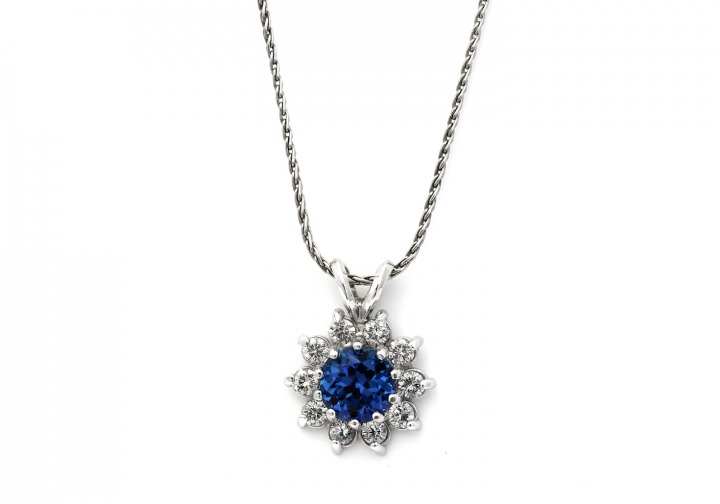 14K Yogo Sapphire and Diamond Pendant