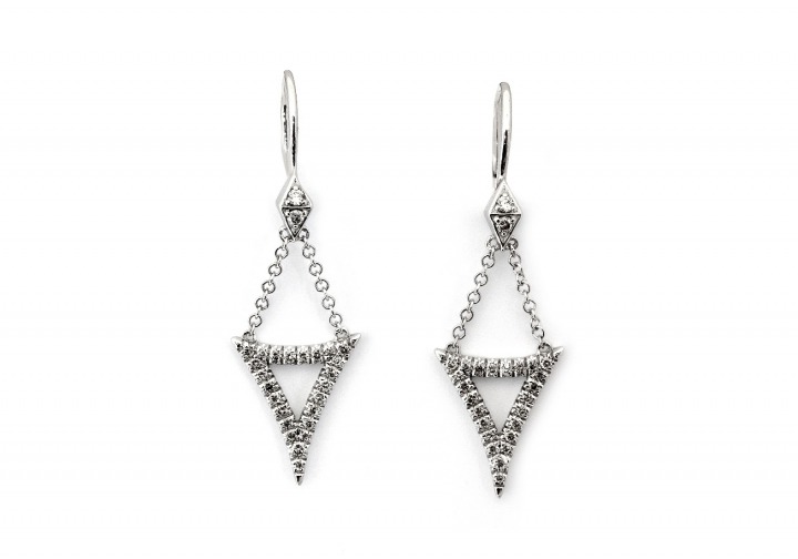 14K Triangle Diamond Drop Earrings