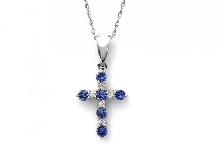 4K Yogo Sapphire & Diamond Cross Pendant