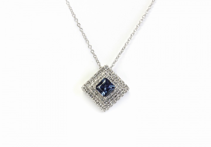 14K Yogo Sapphire & Diamond Pendant 