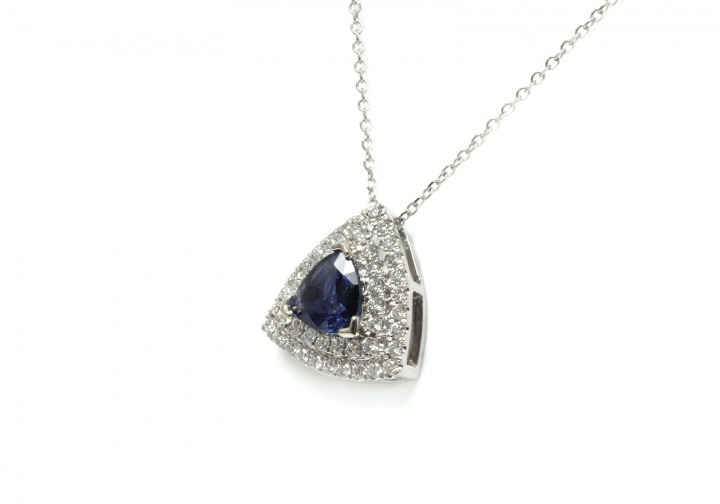 14K Yogo Sapphire & Diamond Pendant 