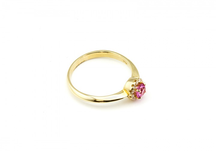 14 K Yellow Gold Pink Sapphire & Diamond Ring