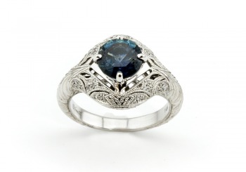 14K Yogo Sapphire & Diamond Ring