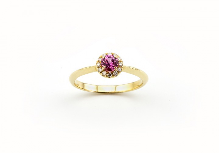 14 K Yellow Gold Pink Sapphire & Diamond Ring