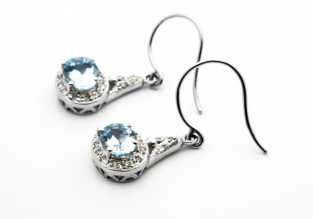 14K Aquamarine & Diamond Earrings 14K Aquamarine & Diamond Earrings