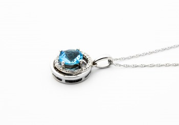 14K Blue Topaz and Diamond Pendant 14K Blue Topaz and Diamond Pendant
