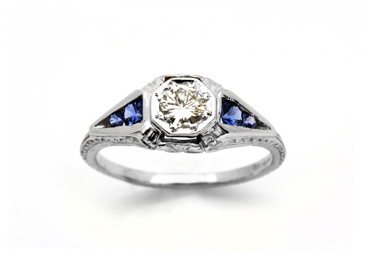 14K Diamond and Montana Yogo Sapphire Ring