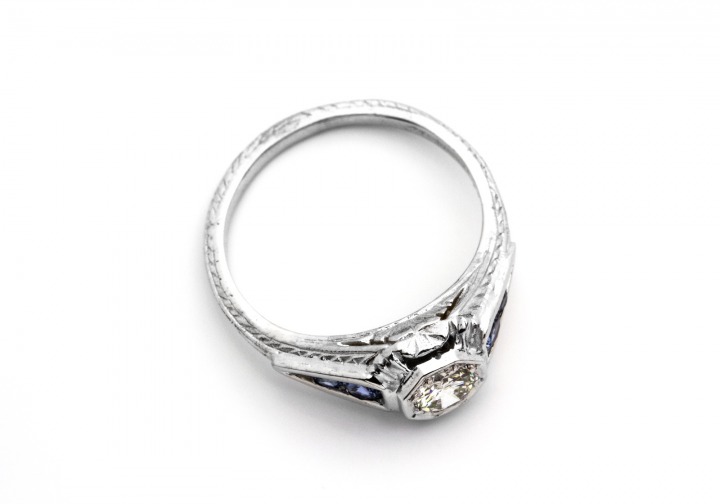 14K Diamond and Montana Yogo Sapphire Ring