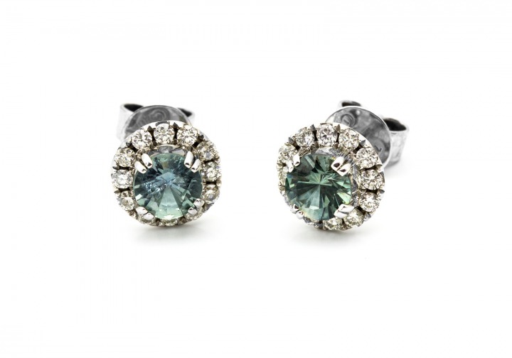 18K Fancy Montana Sapphire and Diamond Earrings