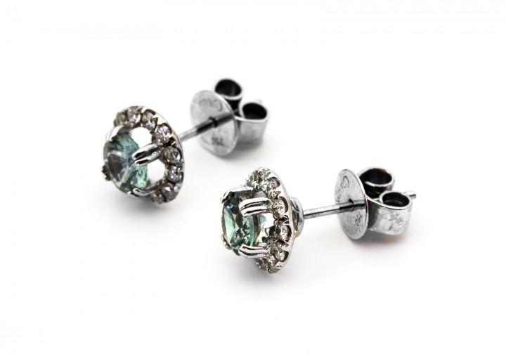 18K Fancy Montana Sapphire and Diamond Earrings