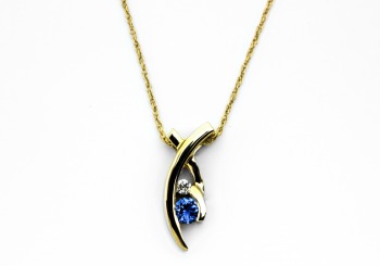 14K Yogo Sapphire and Diamond Estate Pendant