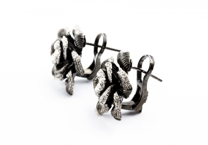 14K Black Rhodium and Diamond Earrings