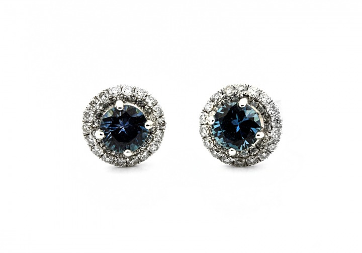 18K Fancy Montana Sapphire Earrings 18K Fancy Montana Sapphire and Diamond Earrings 