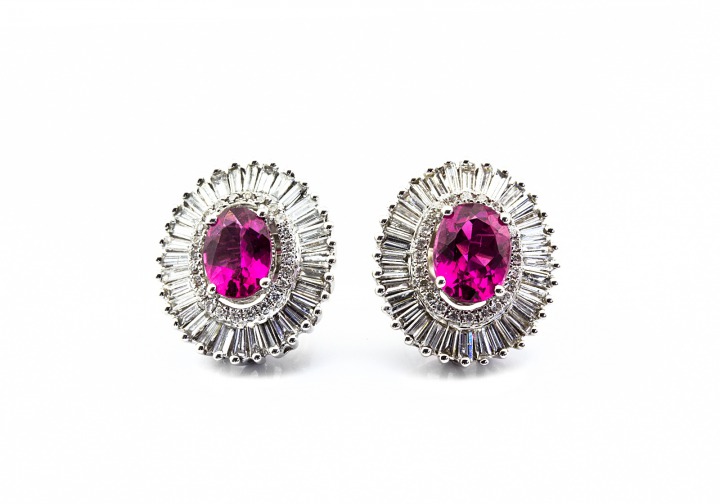 18K Ruby Tourmaline and Diamond Earrings