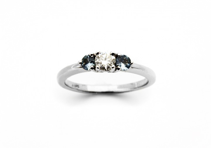 14K Diamond & Montana Sapphire Ring
