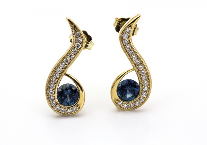 14K Fancy Montana Sapphire Earrings 