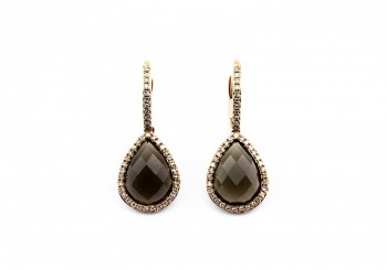 14K Smokey Quartz and Diamond Earrings