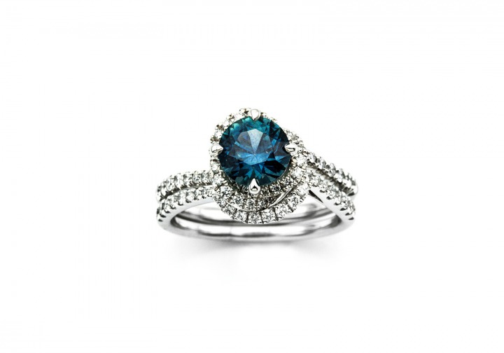 18K Fancy Montana Sapphire and Diamond Ring