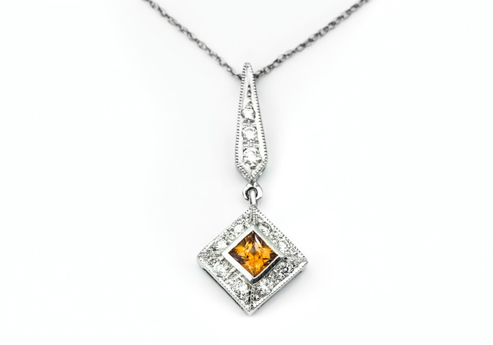 14K Fancy Montana Sapphire and Diamond Pendant