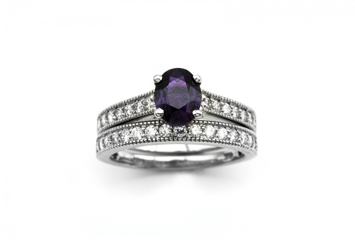 14K Yogo Sapphire & Diamond Ring 14K Yogo Sapphire & Diamond Ring & Band