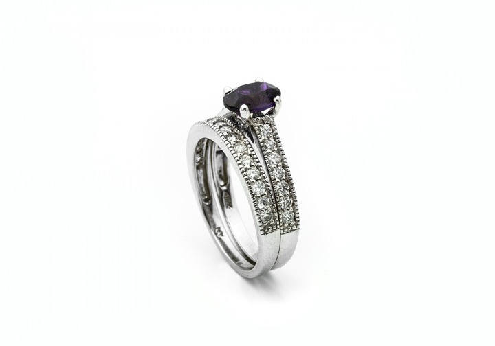 14K Yogo Sapphire & Diamond Ring & Band