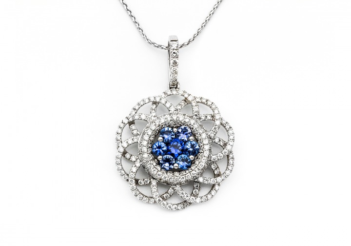 14K Yogo Sapphire and Diamond Pendant 