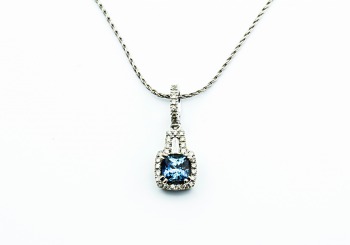 14K Fancy Montana Sapphire and Diamond Pendant