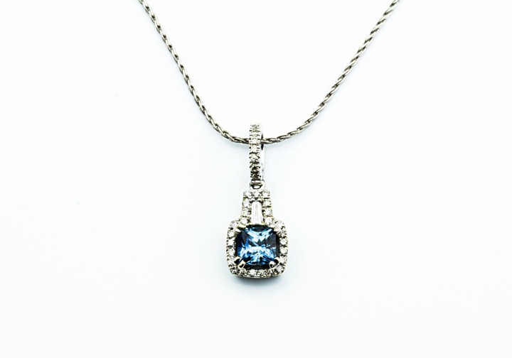14K Fancy Montana Sapphire and Diamond Pendant