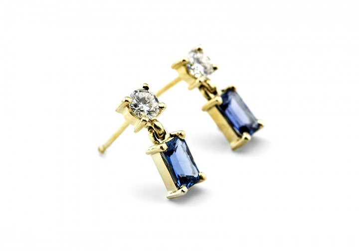 14K Montana Yogo Sapphire and Diamond Earrings