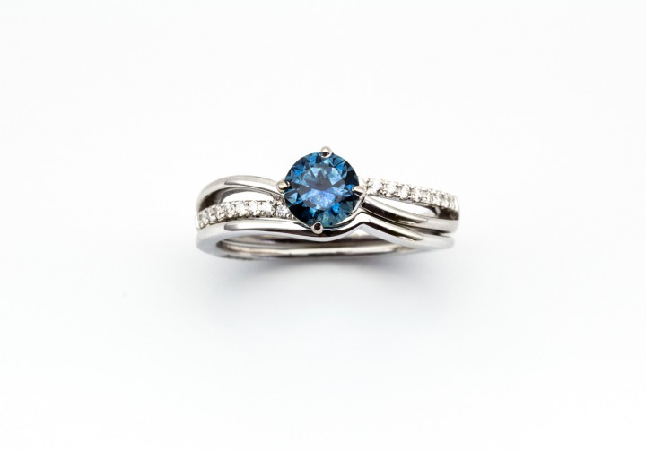 14K Fancy Montana Sapphire & Diamond Ring