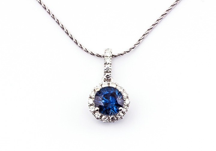 14K Fancy Montana Sapphire & Diamond Pendant 