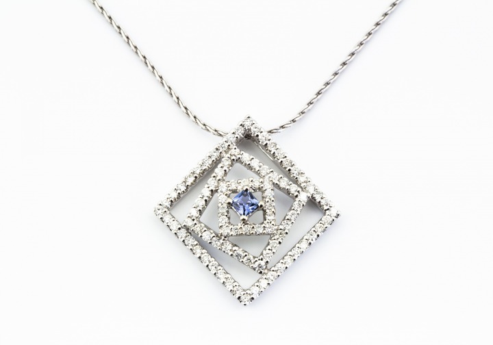 14K Yogo Sapphire and Diamond Pendant 