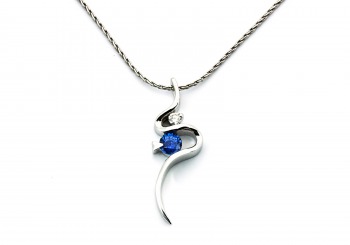 14K Yogo Sapphire and Diamond Pendant