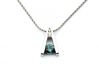 14K Fancy Montana Sapphire and Diamond Pendant