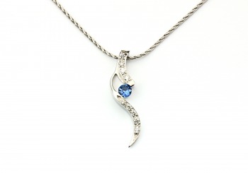 14K Yogo Sapphire and Diamond Pendant