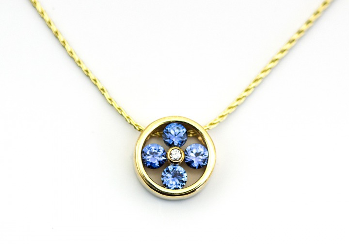 14K Yogo Sapphire and Diamond Pendant