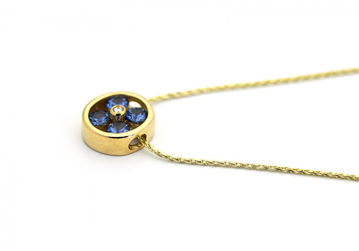 14K Yogo Sapphire and Diamond Pendant