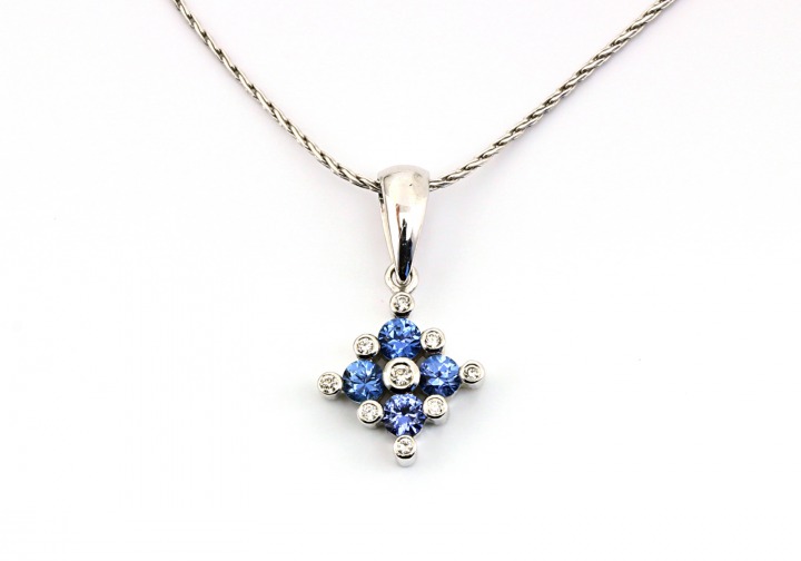 14K Yogo Sapphire & Diamond Pendant