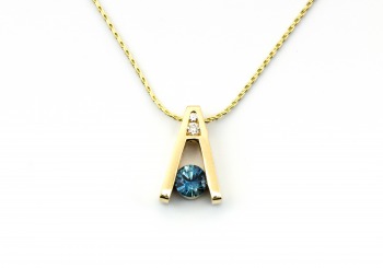 14K Fancy Montana Sapphire and Diamond Pendant