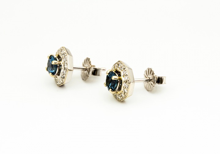 14K Fancy Montana Sapphire & Diamond Stud Earrings