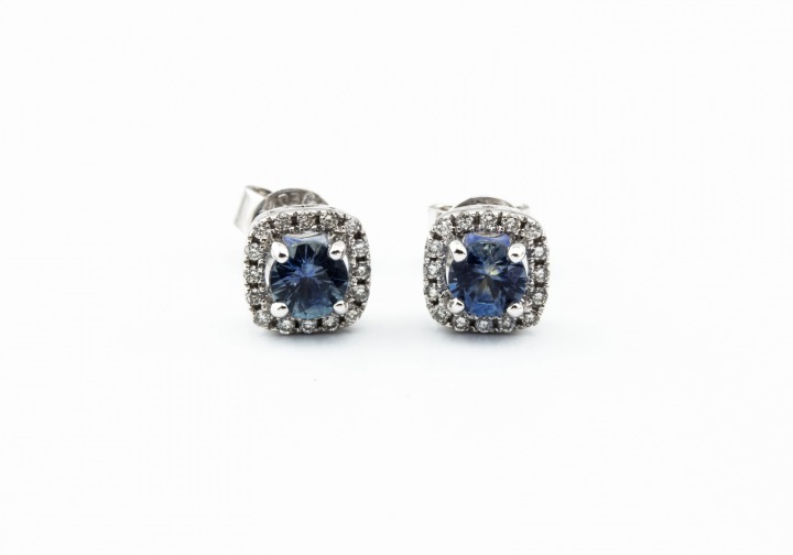 18K Fancy Montana Sapphire & Diamond Stud Earrings