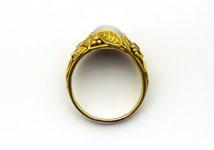14K Pearl & Yogo Sapphire Ring